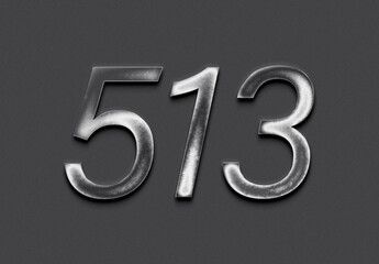 Chrome metal 3D number design of 513 on grey background.