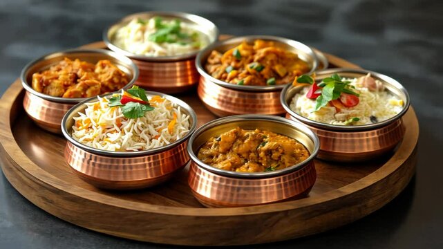 Assorted Indian Cuisine on Wooden Tray