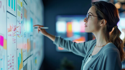 A creative brainstorming session on a digital board in a modern workspace during the afternoon