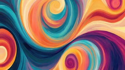 Colorful, flowing swirls in bright hues intertwining in an abstract design, blending together into an artistic, eye-catching pattern.