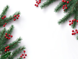 Spruce and Holly Branches with Red Berries