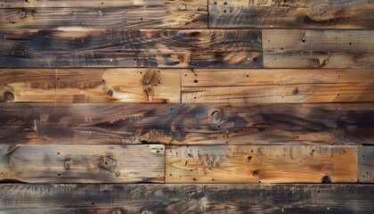 Naklejka premium Rustic weathered barn wood background with knots and nail holes