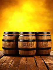 Artistic arrangement of wooden barrels on a rustic table