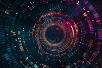 Obraz premium Modern abstract background featuring binary data circle, showcasing technology and digital patterns.