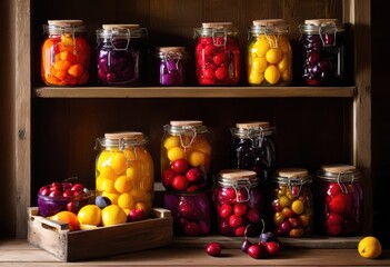 collection vibrant jars filled colorful preserved foods showcasing rainbow natural ingredients, lgbtq, lgbt, pride, love, equality, artisan, decorative, glass