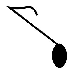 A black vector image of a musical eighth note. Ideal for music education, composition, rhythm practice, sheet music design, and musical symbols. Minimalist and modern style.