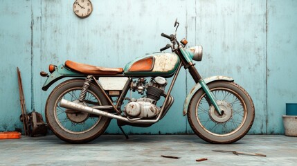 Vintage Motorcycle in Rustic Workshop Setting