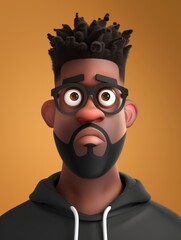 Fototapeta premium Cartoon character with glasses and beard on orange background - expressive look