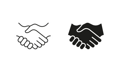 Deal Icon. Handshake Line and Silhouette Icon Set. Business Partnership, Hand Shake Symbol. Professional Agreement. Editable Stroke. Isolated Vector Illustration
