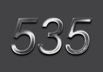 Chrome metal 3D number design of 535 on grey background.