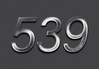 Chrome metal 3D number design of 539 on grey background.