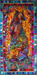 Obraz premium Seamless Blend of Nature and Art: Bear Mosaic Enclosed in a Vibrant Border