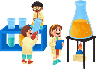 Kids Doing Science Experiment Illustration