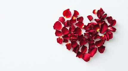   Heart-shaped arrangement of red petals on a white background