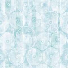 Art seamless pattern with abstract flowers on blue watercolor background. Vector. Hand drawn unique floral design. Perfect for wallpaper, wrapping, fabric, print and textile. 