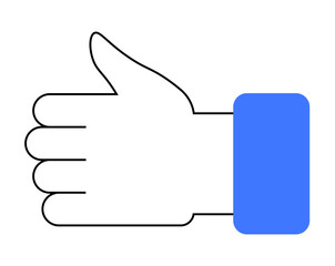 A simple thumb-up hand gesture with a blue cuff signifies approval or a positive response. Ideal for social media, feedback, approval, positive reinforcement, digital communication. Vector art