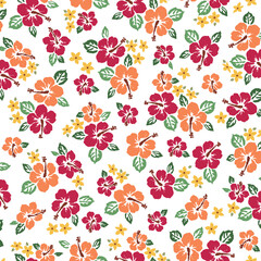 Fototapeta premium Beautiful tropical flowers seamless pattern,