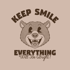 retro cartoon emblem of smiling bear face