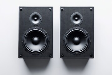 Fototapeta premium Black Audio Speakers Displayed Against a Light Background Showcasing Their Design and Sound Capabilities