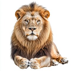 Fototapeta premium Lion Isolated On White. Majestic Wild Animal with Feline Mane in King of the Jungle Portrait