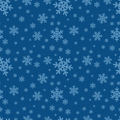 Seamless winter pattern with snowflakes on a blue background, perfect for festive or seasonal designs