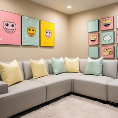 Modern minimalistic interior with geometric art. contemporary interior decor and stylish home