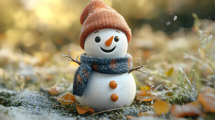 Obraz premium Smiling Snowman in Winter Wonderland 3D Illustration