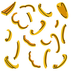 Flat vector set of pieces and slices of yellow bell pepper different angles, ideal for food designs