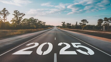 Fototapeta premium 2025 year number on a long road that leads into the horizon