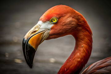Fototapeta premium close up of flamingoflamingo, bird, pink, animal, beak, zoo, nature, wildlife, neck, water, tropical, red, feather, wild, head, phoenicopterus, orange, portrait, feathers, exotic, beautiful, birds, ey