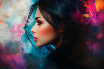 especially amazing is the portrait in profile of a young brunette, in an abstract background