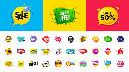 Discount offer sale banners. Best deal price stickers. Flash special offer tag. Sale bubble coupon. Promotion discount banner templates design. Buy offer sticker, 50 percent off. Vector illustration