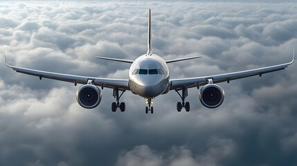 Naklejka premium Airplane Flying Through the Clouds Realistic Image
