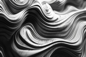 Monochrome abstract fluid art with black and white wavy patterns for a dynamic and bold modern design featuring smooth gradients