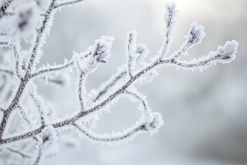 A Close-up of a Frost-Covered Branch in Winter