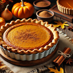 Homemade Pumpkin Pie with Cinnamon and Autumn Spices