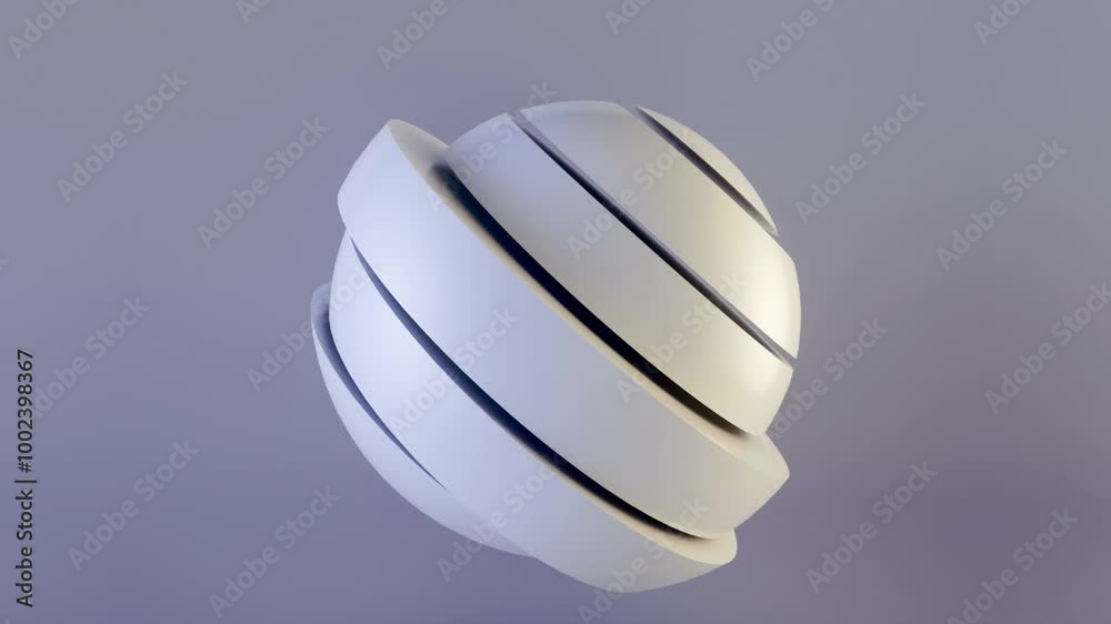 Poster Animation showing a white sphere divided into moving segments. 3d rendering