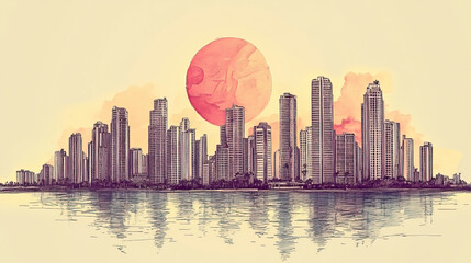 Obraz premium Chitre, Panama, color pen pencil hand-drawn effect drawing illustration for travel poster, card, wallpaper, backdrop or banner. Modern, clear, artistic and simple