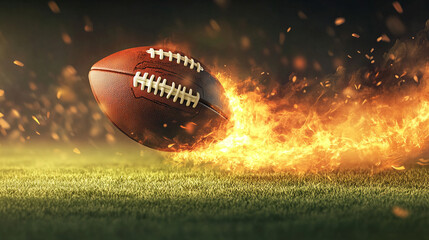 American football field stadium lights helmet and ball touchdown background