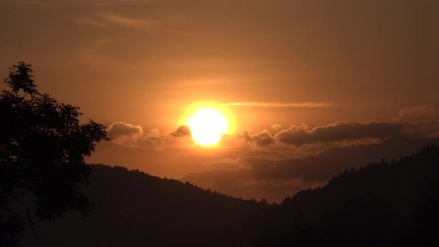 Sunrise, Sunset in Mountains, Fog in Sun Rays in Alpine View Timelapse, Landscape, Camping Adventure in Tim Lapse, Traveling in Nature