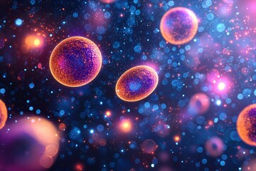 Naklejka premium Abstract Cosmic Spheres with Bokeh and Dust Particles