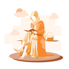Cute Islamic Hijab Girl Study while sitting in morning Vector  Flat Illustration I