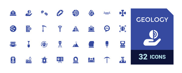 Set of geology icons. Solid style icon bundle. Glyph collection for web and ui. Filled icons pack, Solid icon set. Vector illustration.