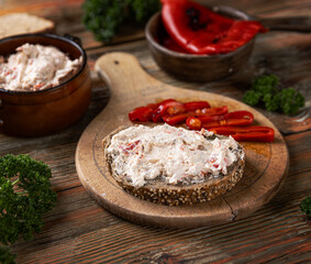 Rye bread with paprika cream cheese