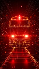 Abstract Digital Train on Red Technology Background. Railway Transport Innovation Icon,