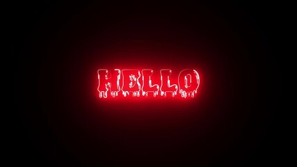 Neon sign of text hello animation on the black background. the word hello in neon lights. hello text animation, hallo text with colorful animation.
