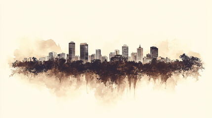 Obraz premium Ciudad del Este, Paraguay, color pen pencil hand-drawn effect drawing illustration for travel poster, card, wallpaper, backdrop or banner. Modern, clear, artistic and simple