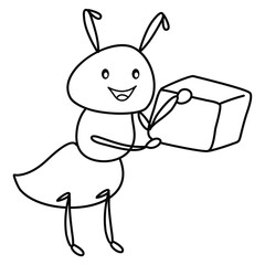 Ant cartoon illustration coloring page for kids
