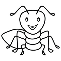 Cute Ant Smile Cartoon Coloring Page For Kids illustration