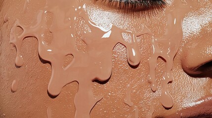 Fototapeta premium A woman's face close-up with tears streaming down her cheeks and eyes